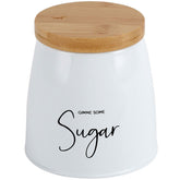 Lata Sugar Porta Condimentos 800ml Pote para Açúcar em Aço e Bambu Sunshine Branca